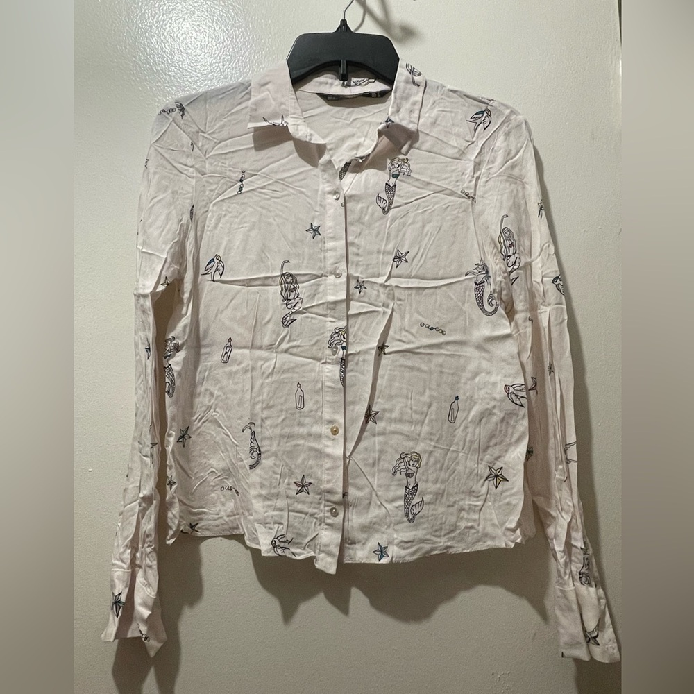 Zara Cream Shirt with Mermaid Design